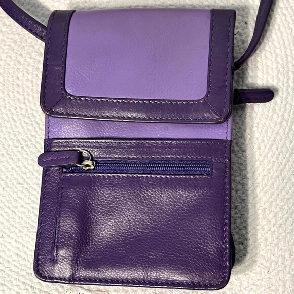 NWOT ILI Handbags NY Leather Organizer On a String Purple Phone & Card/ID Holder - Picture 1 of 6